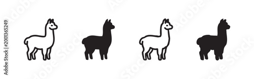 Set of simple alpaca icons in outline and solid fill styles