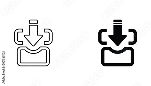 Download button icon set in outline and solid style representing file transfer and digital data acquisition for user interface design