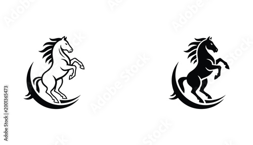 Rearing horse icon set in outline and solid style for equestrian and luxury branding concepts