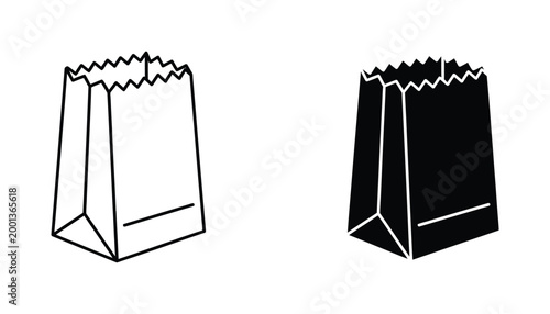 Paper grocery bag vector icon set for retail and shopping