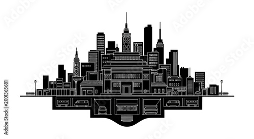 Cityscape Silhouette with Underground Tunnel ? Urban Infrastructure Concept