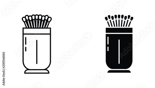 Outline and solid black icon of a cylindrical holder filled with numerous wooden matchsticks