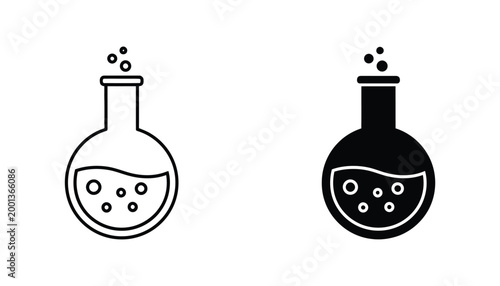 Chemistry laboratory flask with bubbling liquid scientific experiment vector illustration