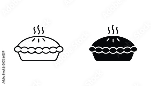 Delicious hot pie with steam outline and solid fill icon representing freshly baked dessert or bakery items