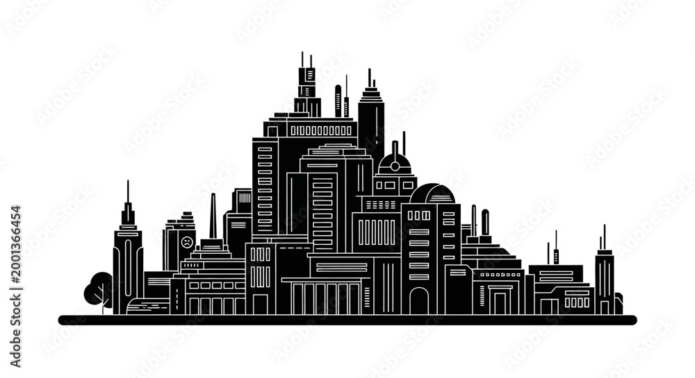 Fototapeta premium Cityscape Silhouette Vector Illustration ? Modern Urban Architecture Design Concept