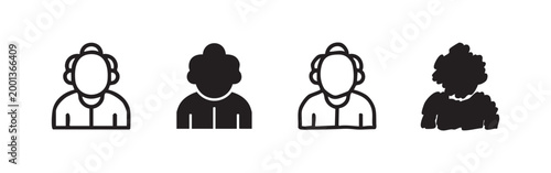 Elderly person icons, outline and filled, clean and sketched styles