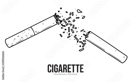 A hand-drawn illustration of a broken cigarette, with tobacco spilling out, symbolizing the act of quitting smoking.