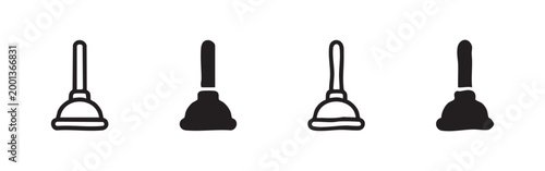 Four plunger icons in different styles on white background