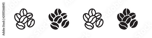 Four clusters of coffee bean icons in various styles on white background