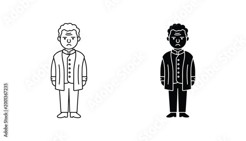 Distressed man character icon representing negative feelings and emotional struggle in dual line and filled styles