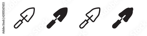 Four Trowel Icons: Outline, Solid, and Sketch Styles for Gardening and Construction