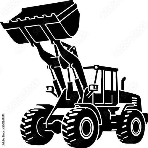 Heavy wheel loader construction machine silhouette with raised bucket