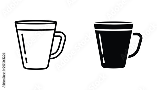 Drinking mug or cup icon set in flat vector style isolated on white background for cafe and beverage design projects
