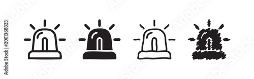 Emergency siren and flasher light icon set for warning and safety