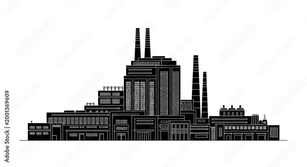 Obraz premium Factory Silhouette Icon ? Industrial Manufacturing Plant Vector Graphic