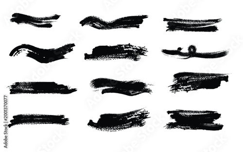 Tableau sur toile Collection of abstract black brush strokes and ink splashes