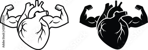 muscular heart illustration with strong arms high quality