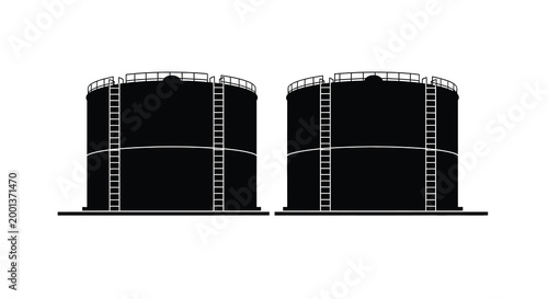 two cylindrical storage tanks with ladders and railings on white background high quality professional detailed modern elegant stylish clean crisp