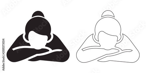 Tired Person Solid and Outline Illustration Set