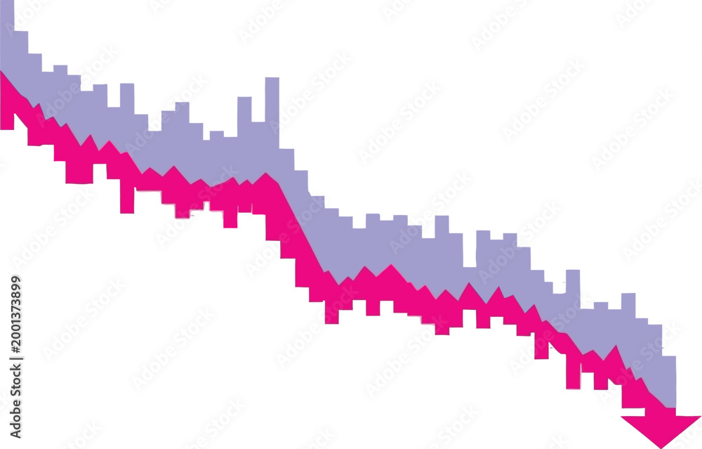 Fototapeta premium Digital vector illustration showing a downward trend in business performance data