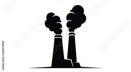 smokestacks emitting pollution black silhouette on white background high quality professional detailed modern elegant stylish clean crisp vibrant colorful digital