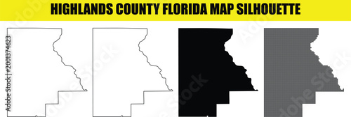 Highlands county florida map silhouette, highlands county florida outline map, highlands county map vector illustration, isolated.