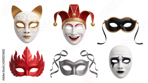 Set of six stylized mascot faces with festive and holiday expressions in flat design Vector