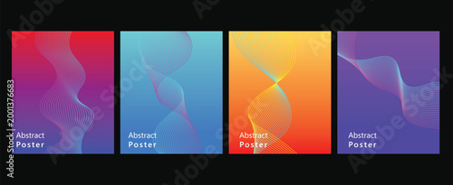 Premium infinite flow line wave abstract poster, featuring professional vector graphics of colorful cosmic waves and stars.