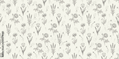Detailed Vintage Engraving Style Flower Background Vector for Premium Stationery