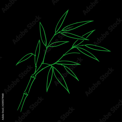Single Bamboo Branch Icon, Elegant Cool, Asian Nature Botanical Symbol Concept