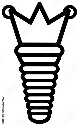Dental implant post with crown minimalist outline black lines on white background medical illustration
