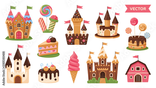 Colorful holiday village scene with festive houses and people celebrating winter Vector