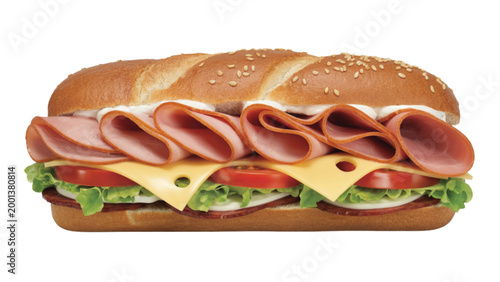Delicious ham and cheese sandwich on fresh bread with lettuce Vector