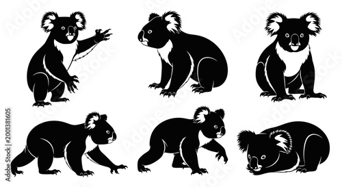 Set of Koala Silhouettes in Various Poses