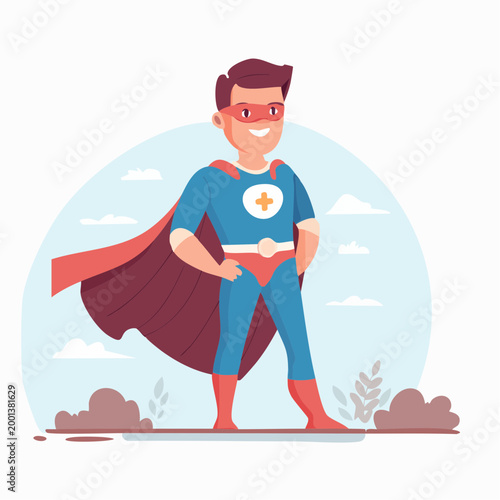 Cartoon Superhero with Medical Symbol