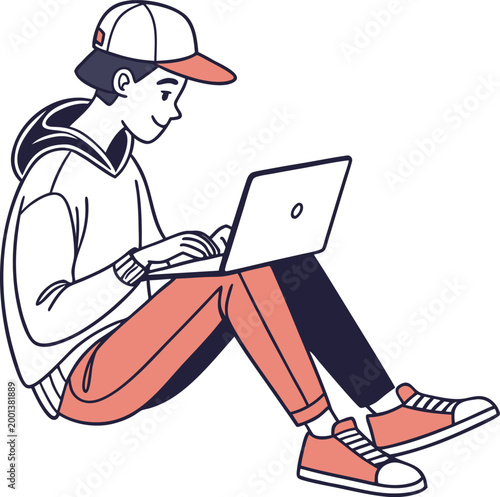 Minimal Flat Vector Freelancer Working on Laptop
