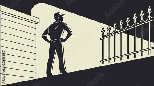 Security guard standing silhouette, protection concept.