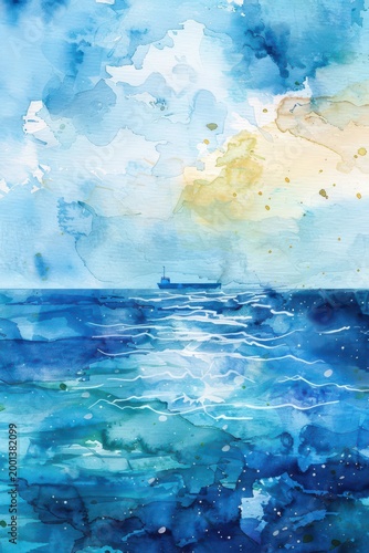 Artistic watercolor of oceanic exploration for world hydrography day celebration