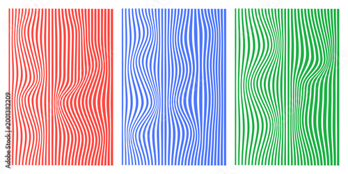 Abstract Wavy Line Distortion Panels in Vibrant Colors – Optical Wave Pattern Background Set