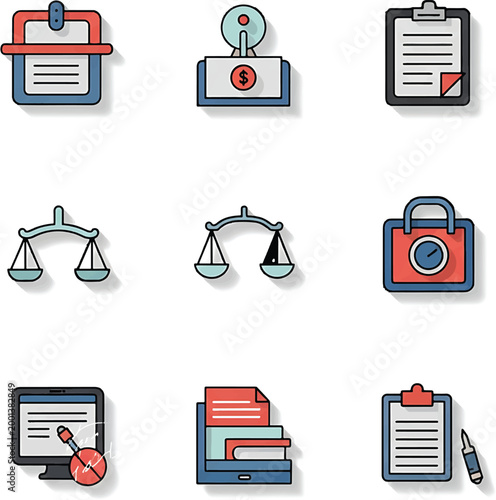 Collection of Business Law and Office Administration Vector Icons.