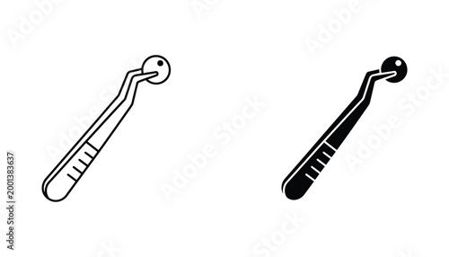 Precision laboratory tweezers holding a small sphere object icon set in outline and solid black vector design