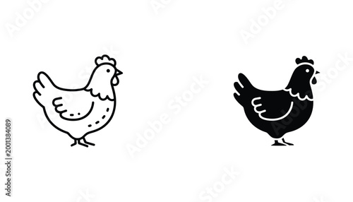 Bild auf Leinwand Cute chicken hen icon set featuring farm poultry bird in simple outline and soli