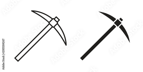 Photos Pick axe icon line style collection. Simple black solid icons
