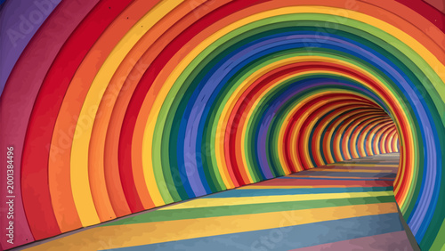 Abstract rainbow tunnel background with vibrant colorful concentric circles and perspective lines creating a sense of depth and motion