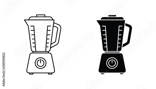 Kitchen blender appliance outline and solid black icon design for food preparation