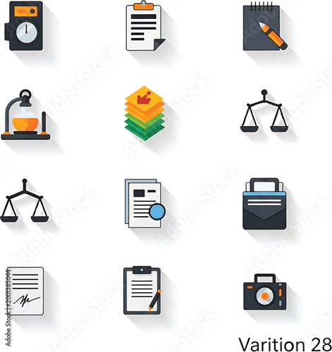 Set of Flat Vector Icons for Business Law and Office Administration.