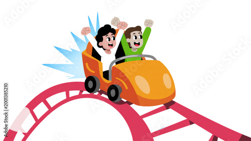 Two cartoon characters having fun on a red roller coaster ride Vector