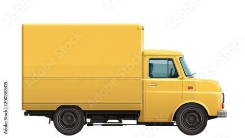 Yellow delivery truck parked on a flat surface