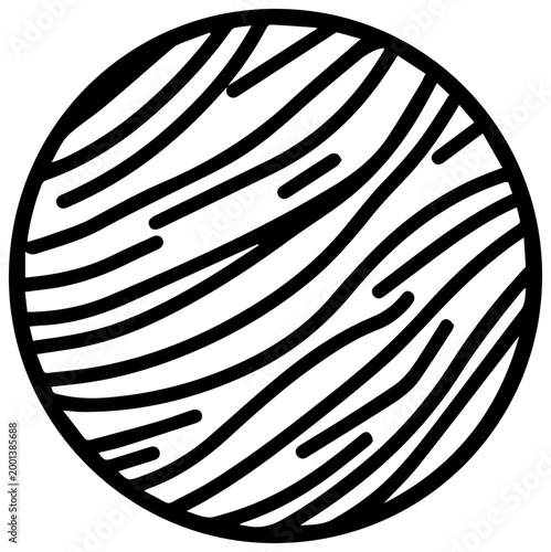 Minimalist icon of a massage therapy ball with textured surface black lines on white background for wellness and relaxation concepts