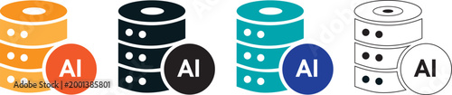 AI data center and neural network icon set, featuring professional vector graphics. AI data center icon Server technology symbol. artificial intelligence and big data collection, 